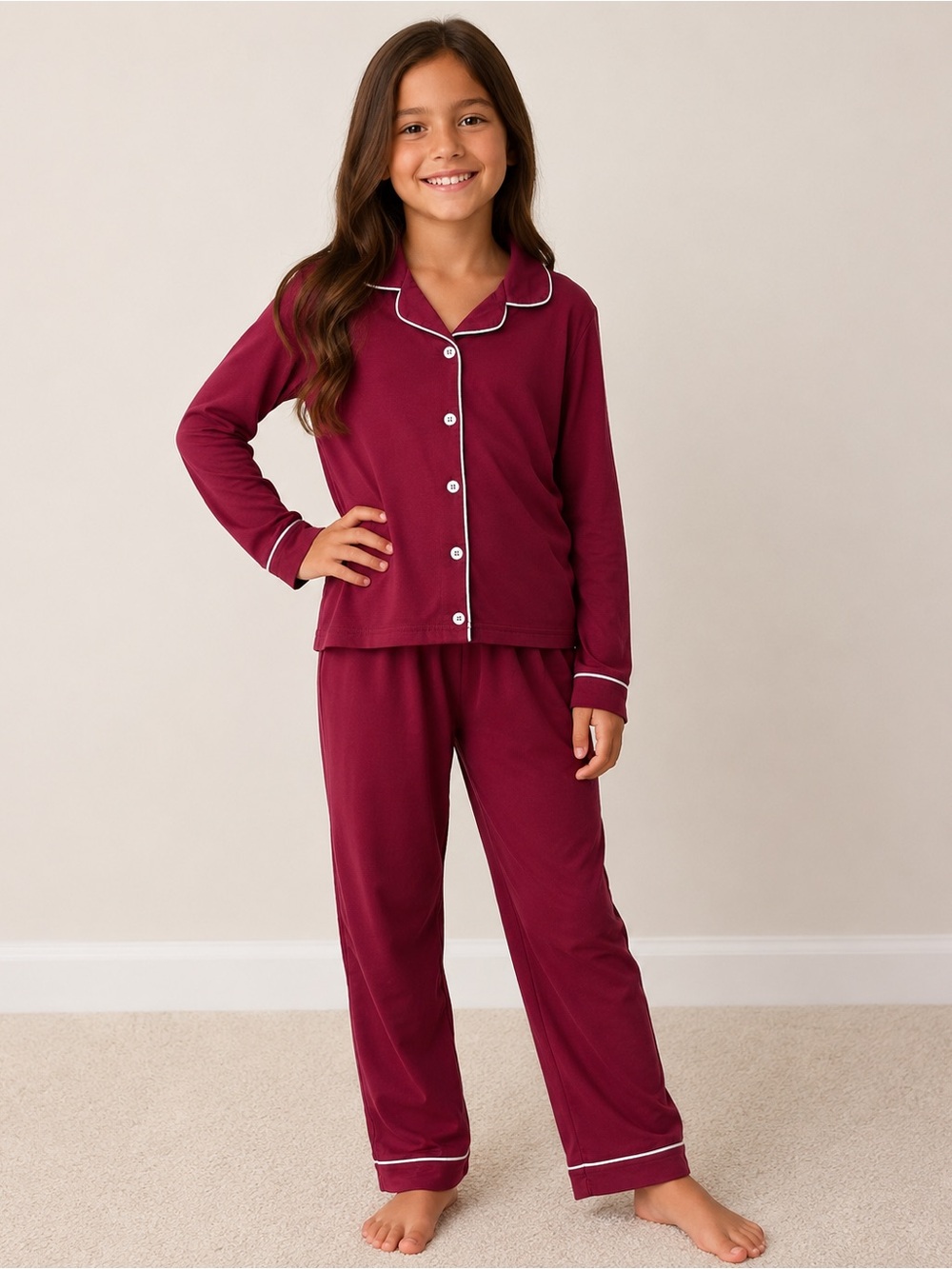 NWT Cozy Earth Kids Bamboo Pajama Set Pomegranate Size 13/14